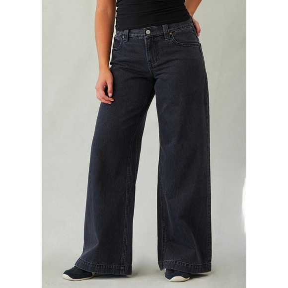 PacSun Sloane Ultra Baggy Jeans Womens 28 Washed Faded Black Wide Leg Low Rise - Picture 2 of 11